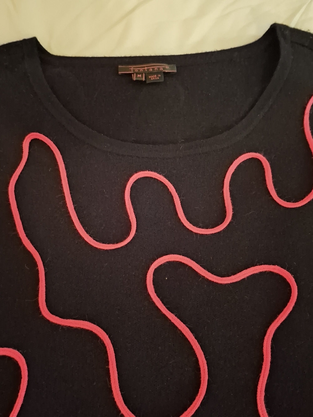 Fontana Women's Black Sweater with Pink Abstract Trim - Picture 4 of 7